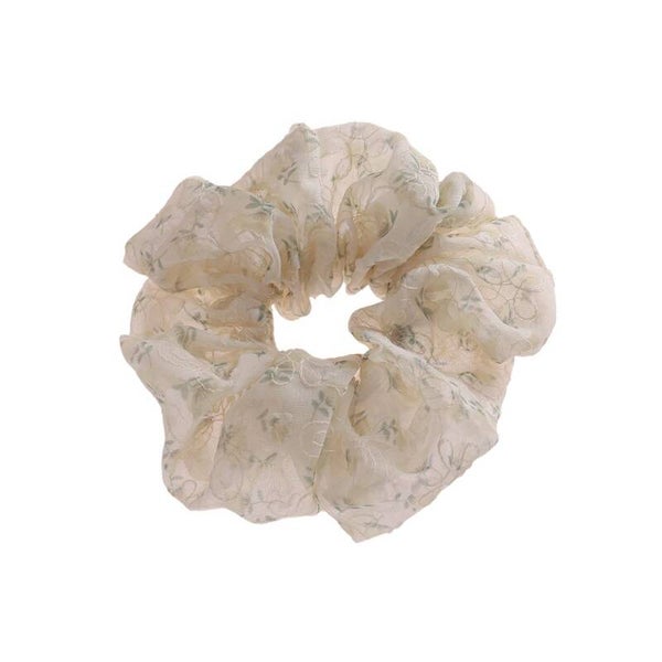 Scrunchie Bloemen beige/groen