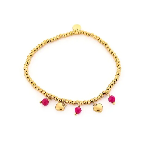 Kralenarmband met hartjes fuchsia