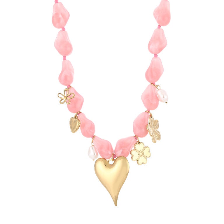 Kralenketting met bedels roze