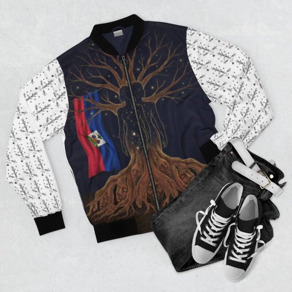 Haiti Roots Bomber Jacket — Tree of Life AOP Flag Design