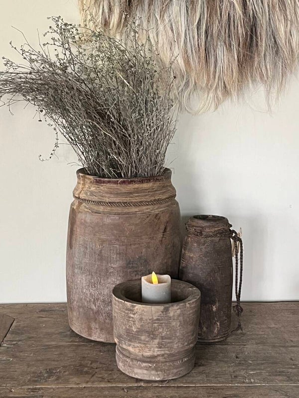 Houten vijzel/kandelaar