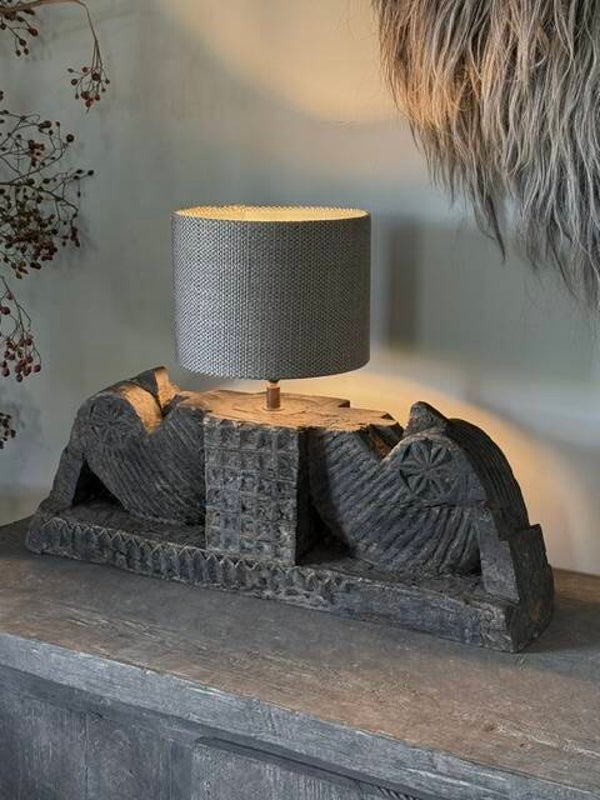 Lamp met oud houten snijwerk C (60 cm)