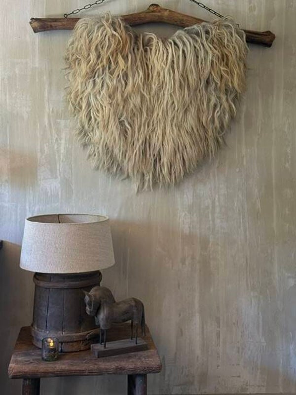 Wandkraag prachtig groot, vol en gemêleerd beige met grijze ondertoon