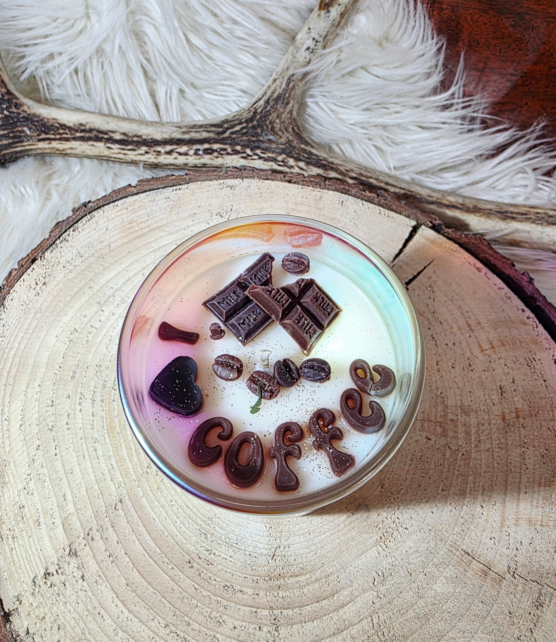 kleine irisierende Duftkerze coffee