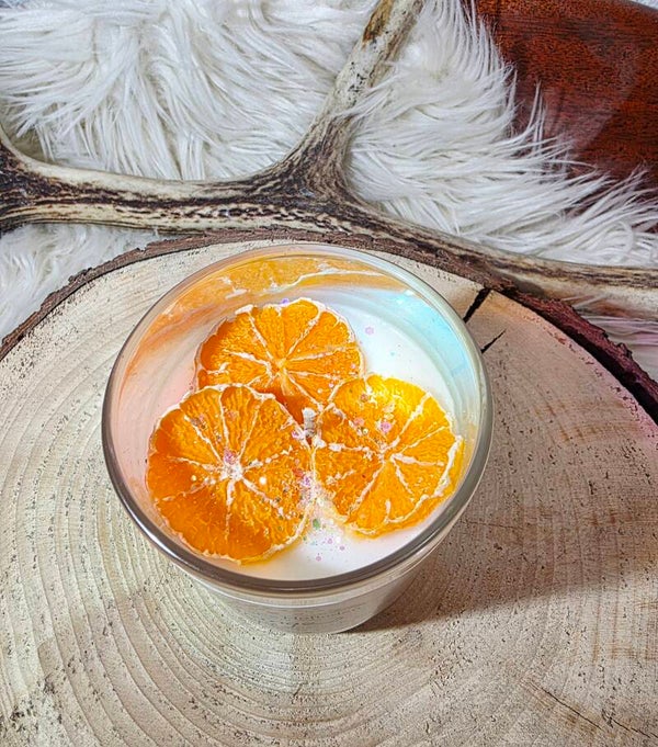 kleine irisierende Duftkerze orange