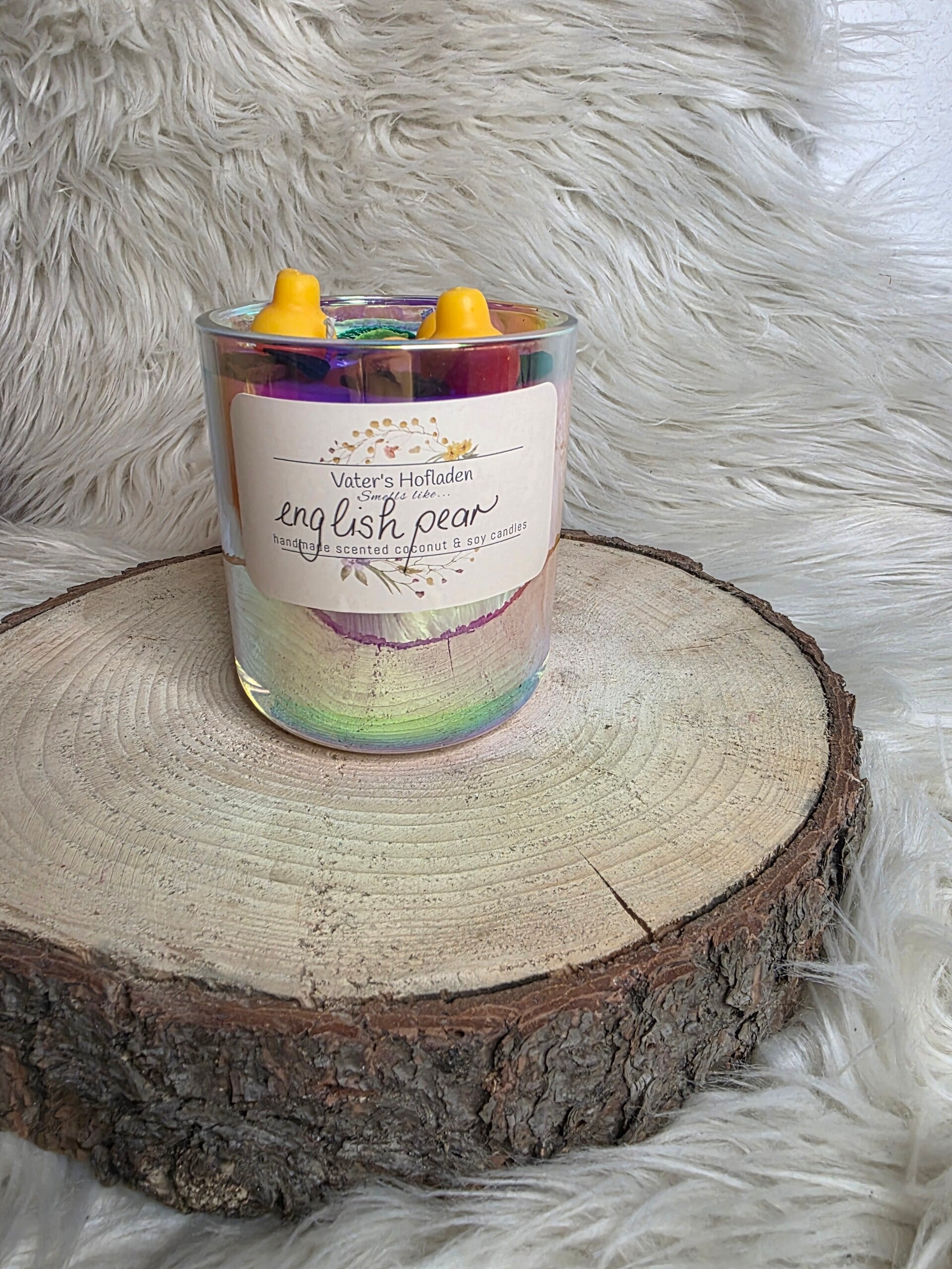 große irisierende Duftkerze english pear