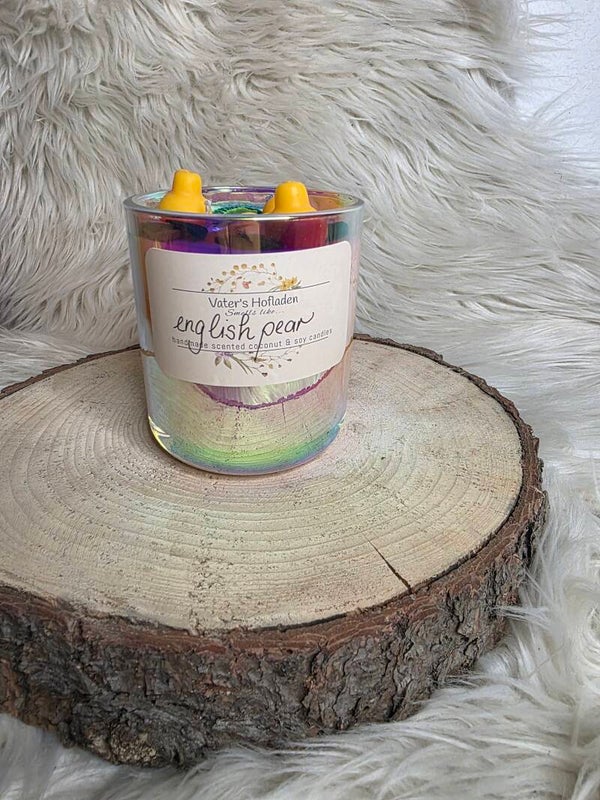 große irisierende Duftkerze english pear