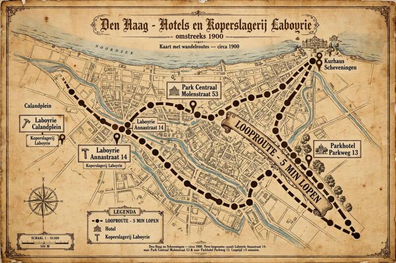 Map with route from workshop to hotel