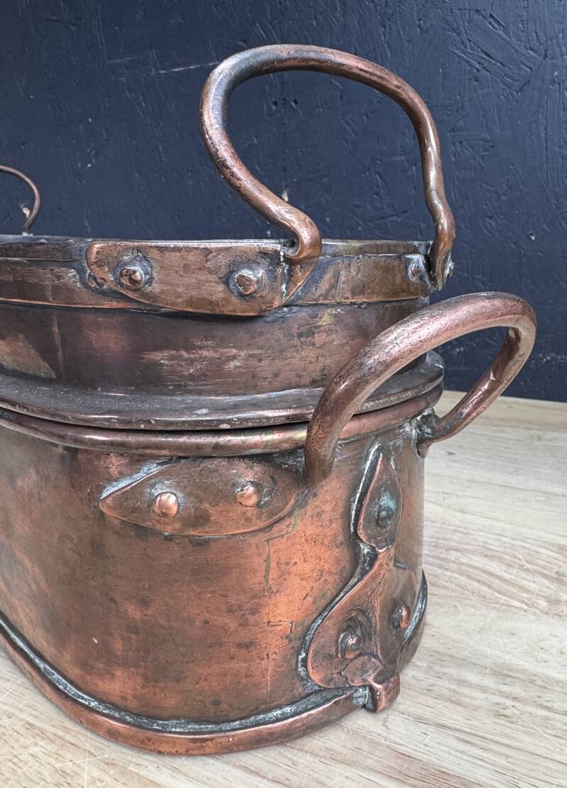 Antique Victorian Copper Jambonnière – Large Copper Ham Boiler – Vintage French Copper Cookware