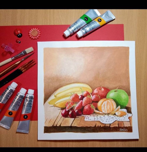 Abondance de fruits Peinture à l'huile Originale sur papier à dessin