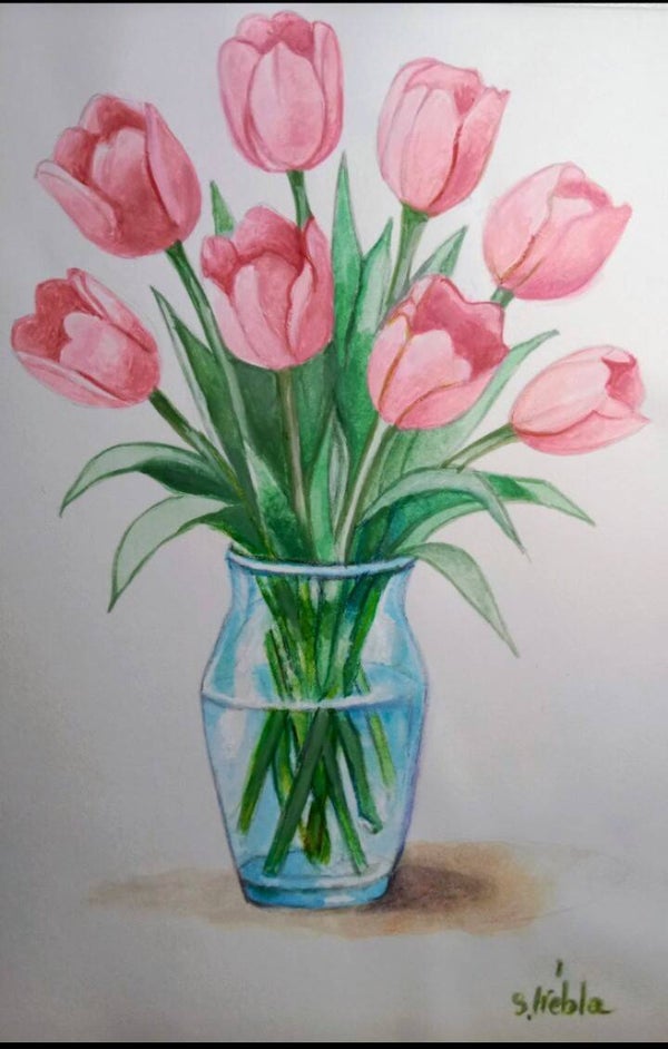 Transparence et délicatesse Aquarelle originale de tulipes roses