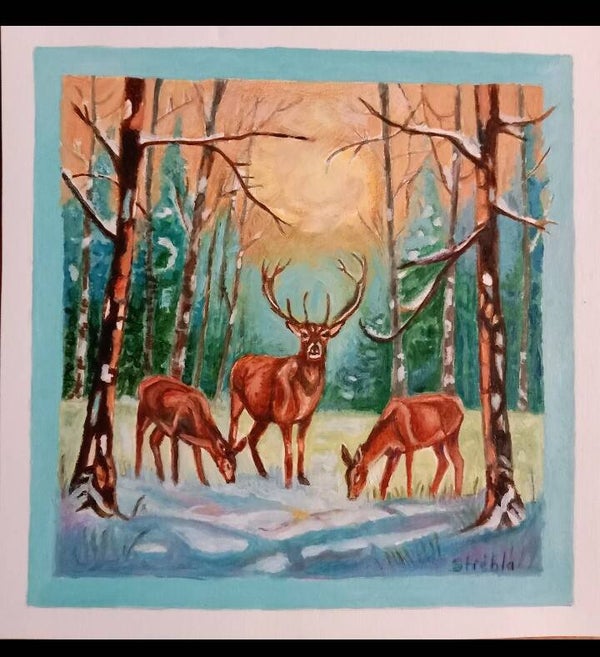 "Au coeur du Bois Dormant" Peinture à l'huile Originale de cervidés Art animaler Décoration murale