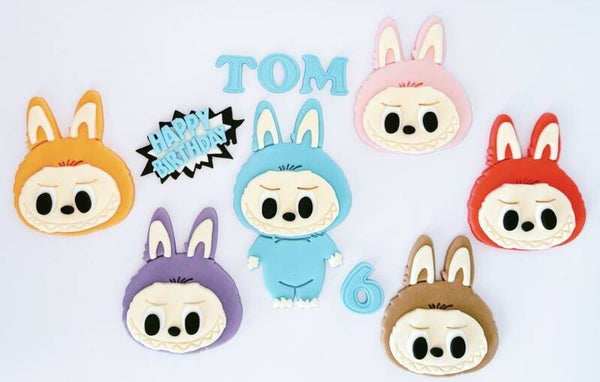 Blue Labubu Cake Toppers Edible Fondant