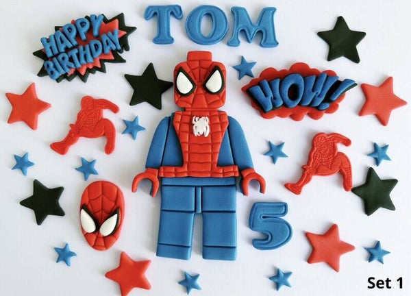 Spiderman Blocks Cake Toppers Edible Fondant