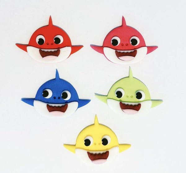 5 Edible Fondant Baby Shark Cupcake Toppers Edible Fondant