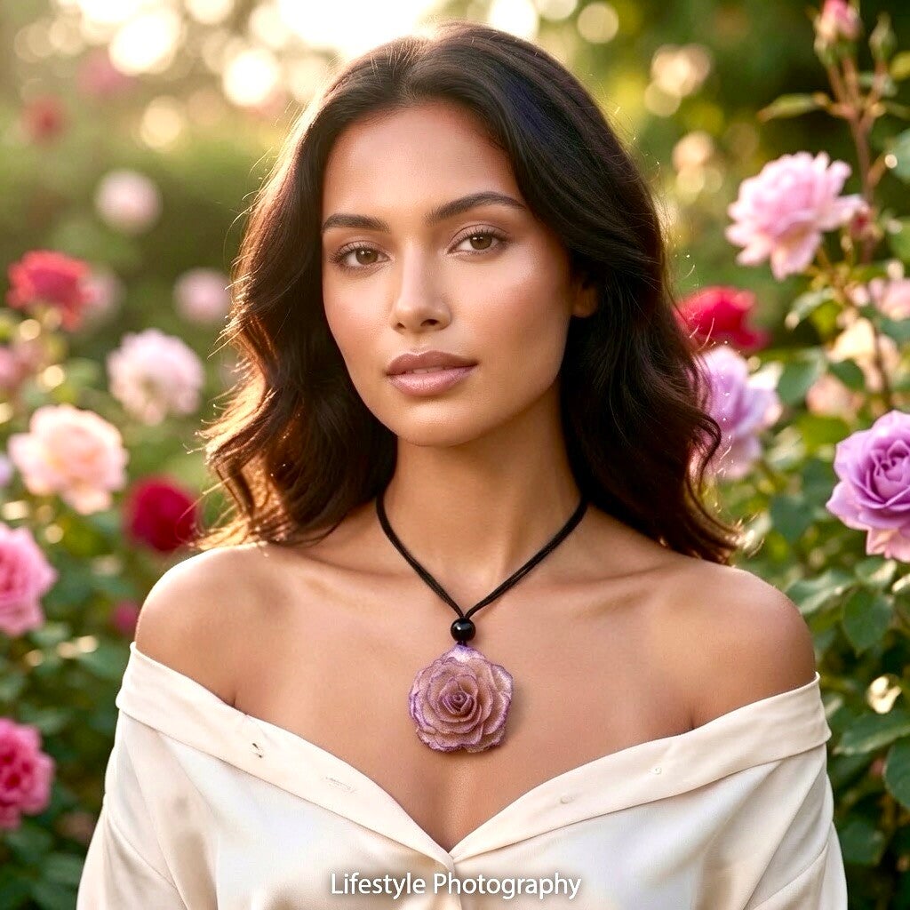 Einzigartige Halskette mit echter Rose in Lavendel/Lavender