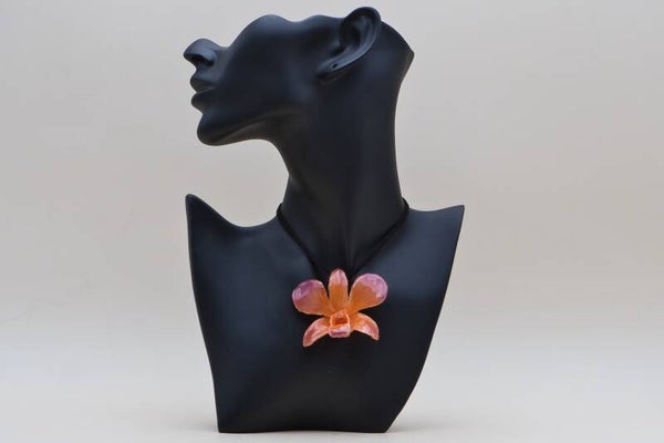 Halskette mit echter Orchidee in Lila-Orange