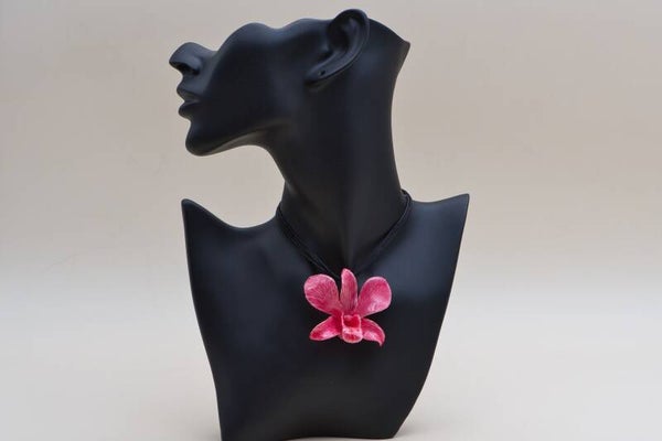Halskette mit echter Orchidee in Rot-Orange / Cinnabar