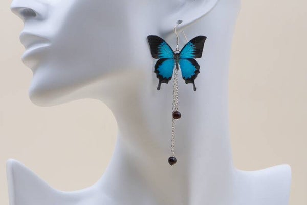 Exotische Schmetterling-Ohrringe blau/schwarz