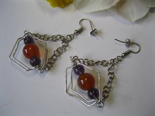 Boucles d'oreilles en ambre et améthyste - E1102