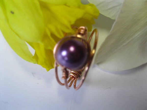 Bague Délicate en Fil de Cuivre avec Perle Violette - R1062