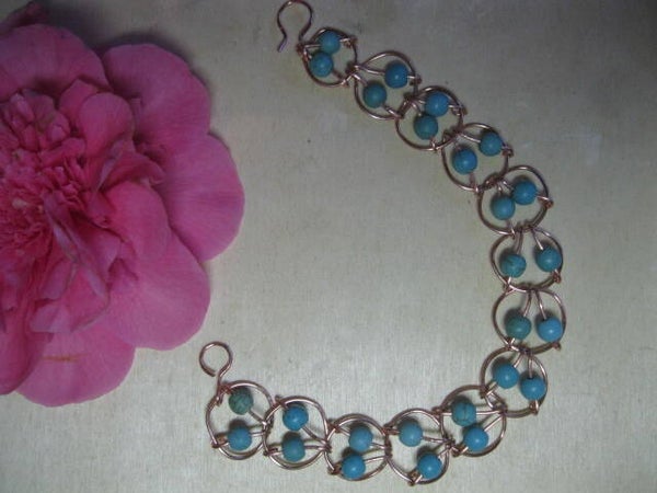 Bracelet en cuivre avec perles de turquiose - E1123