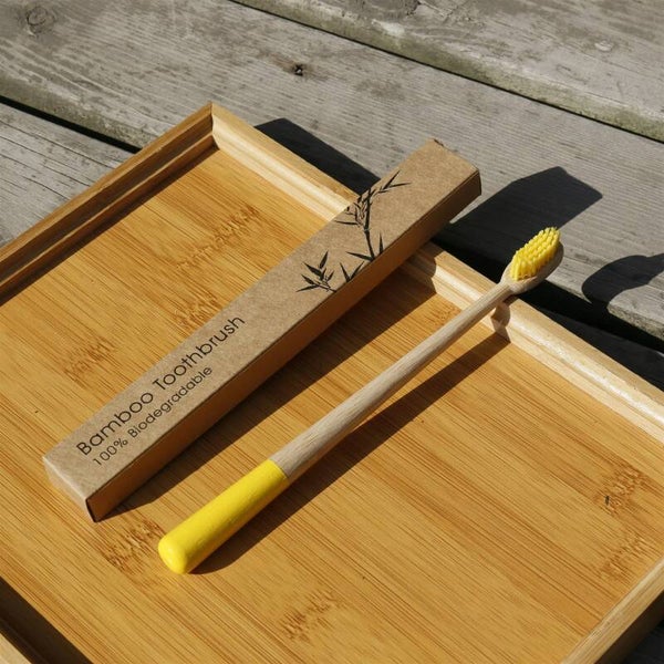 Bamboe Eco Vriendelijke Tandenborstel Geel Rond-medium soft
