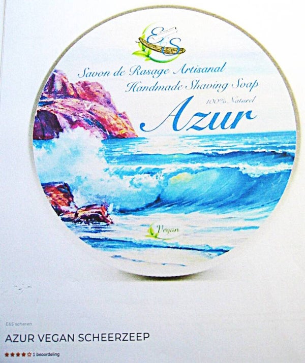 E.S Azur Veganistische  scheerzeep in kom 125 gram.
