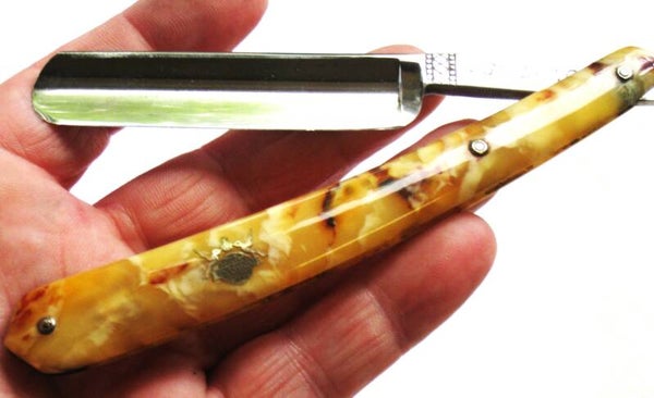 Klassiek gebruikt Goldfinch Broco 5/8 open scheermes met gemarmert heft 1930