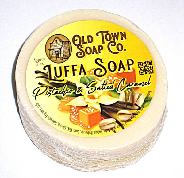 Old Town Luffa zeep Pistache&gezouten karamel zeep&spons in een 140gram