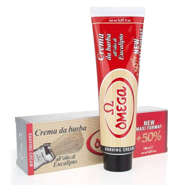 Omega Scheercréme in tube van 150 ml-met of zonder kwast.