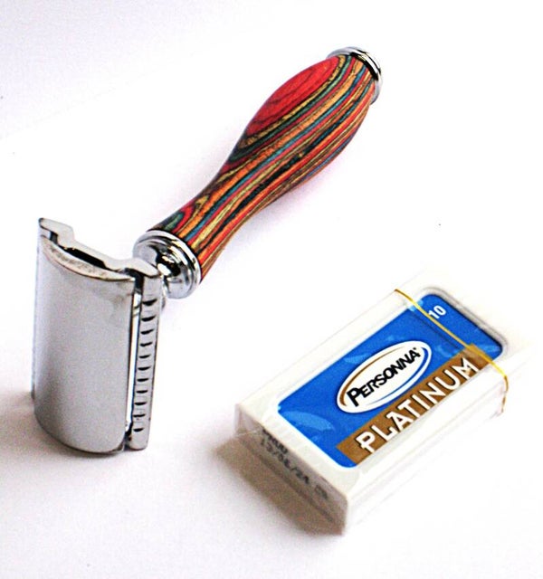 Aquarius Rainbow scheermes met houten steel+10 mesjes