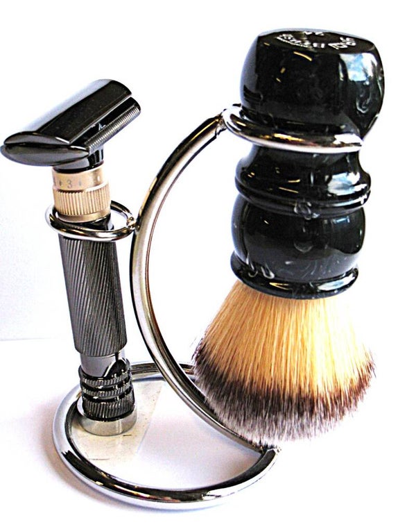 Scheerset 4 delig Scheermes-Kwast-Standaard-10 personna mesjes-No.78