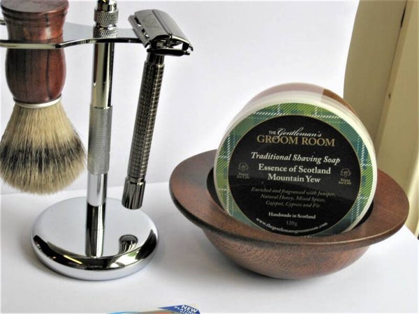 Scheerset Palisander/Mahonie 6 delig met Krabber+10 Dorco mesjes-No.29.