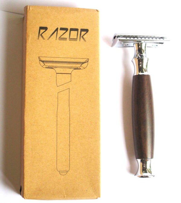 Aquarius Shaving Dubbelzijdig scheermes met rozenhouten heft.No.15T+10mesjes