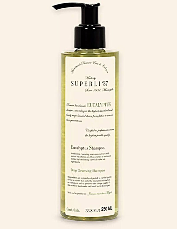 Superli 37 Hangemaakte Eucalyptus Reinigende shampoo 250ml-met pompje.