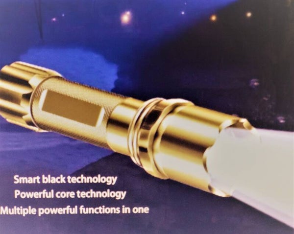 Zaklantaarn Goudkleurig Alu met draagkoord en groene opbergbox