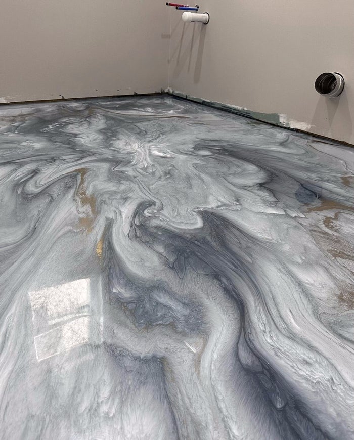 Marble-look metallic epoxy floor