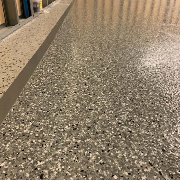 Flake epoxy floor close-up