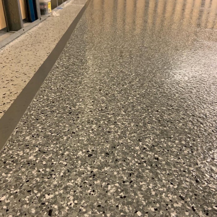 Flake epoxy floor close-up