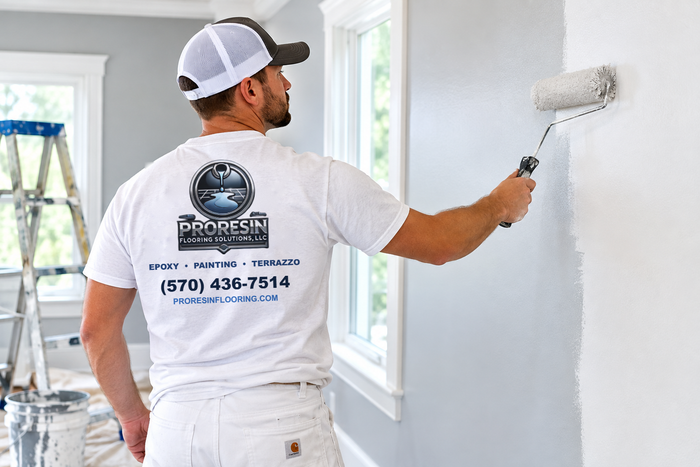 ProResin painter rolling an interior wall