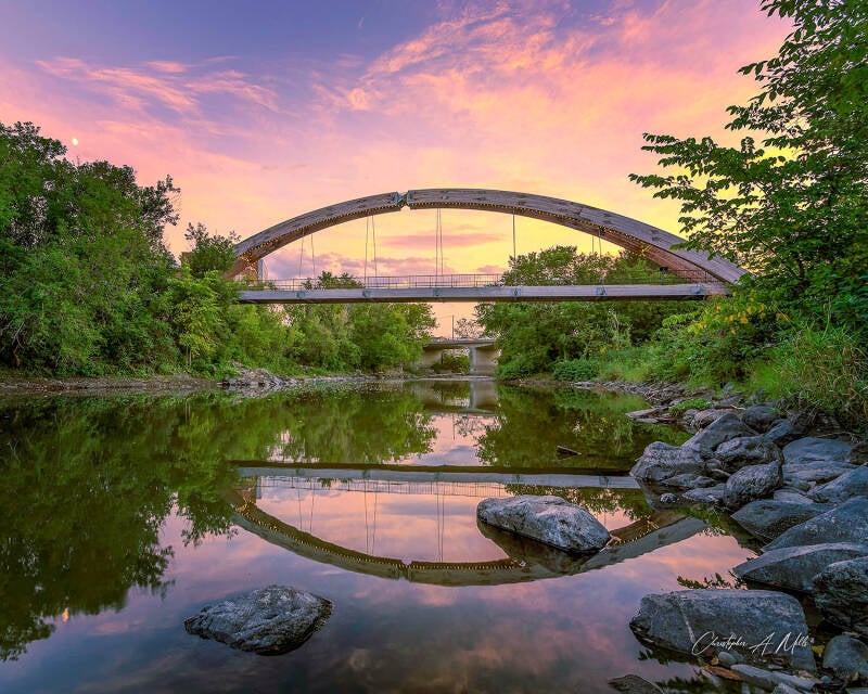 Gateway Crossing Bridge in Houlton Maine at sunset
