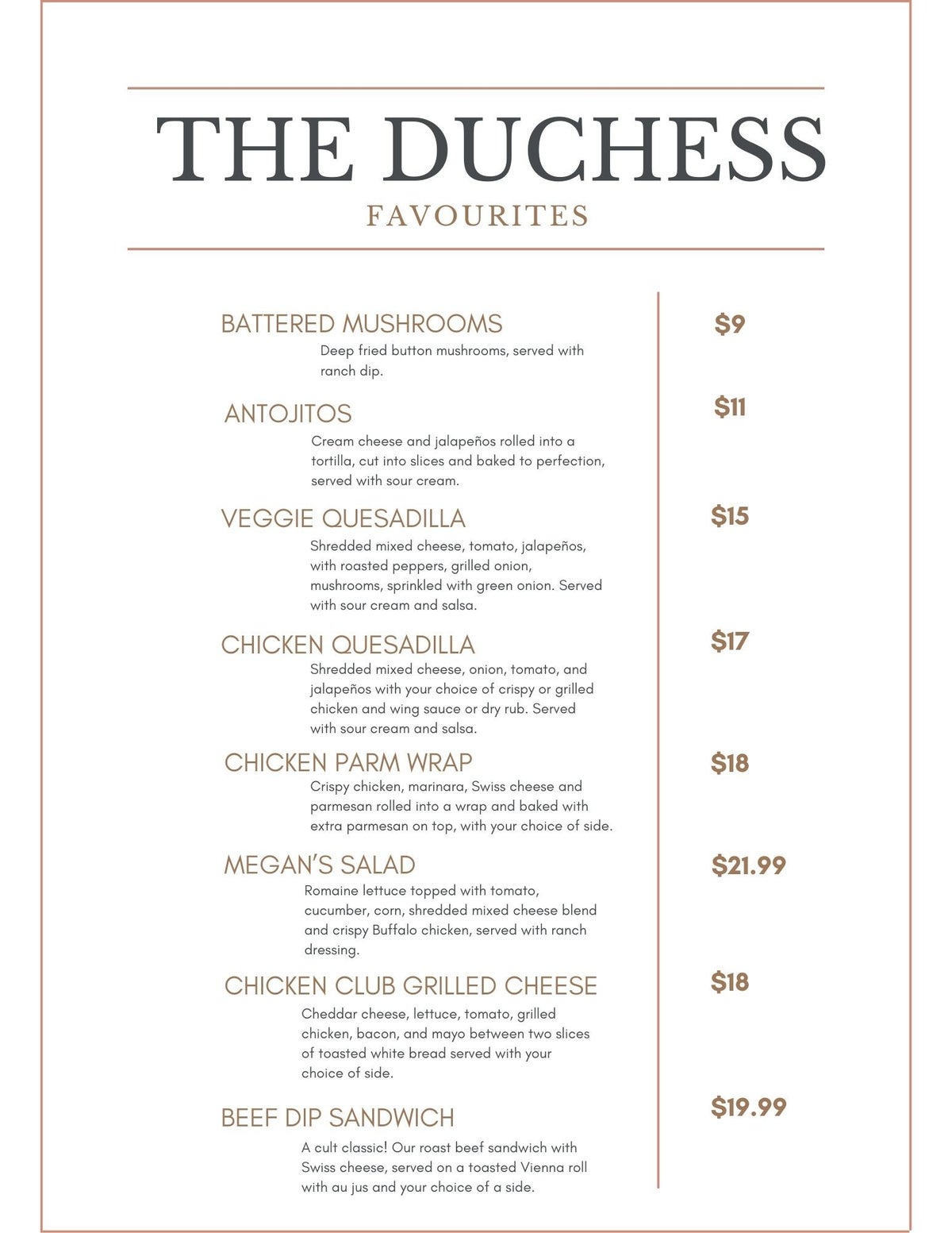 Menu | The Duke and Duchess