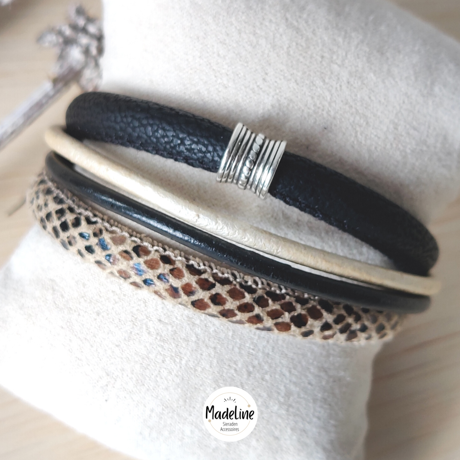 Armband Anemoon | Leer SR - zwart/bruin