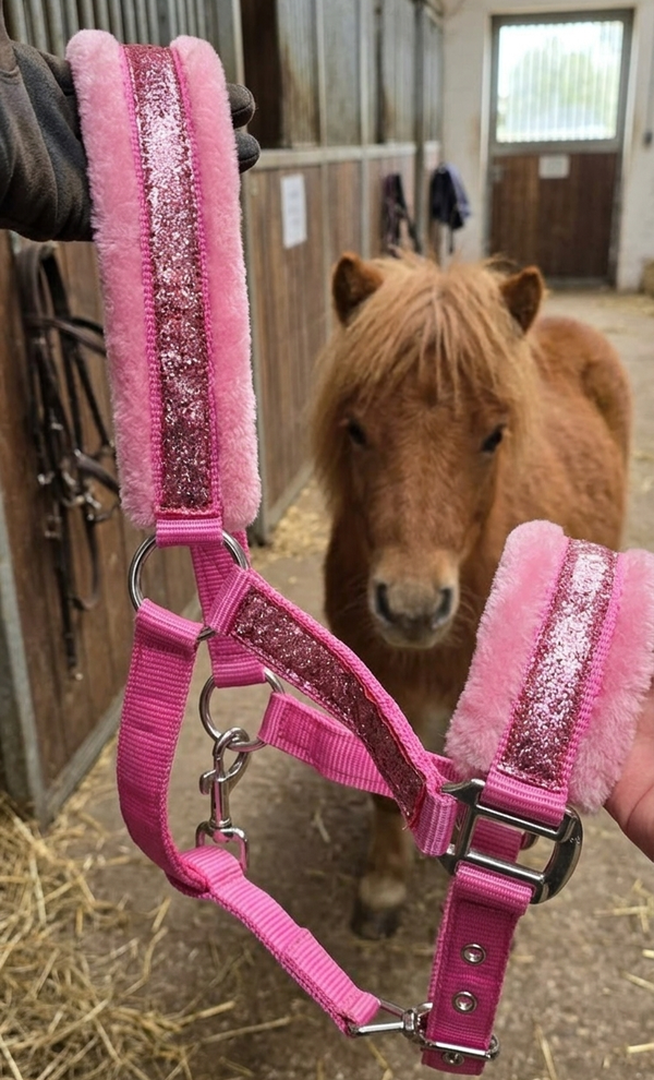 Licol à paillettes rose fausse fourrure SHT