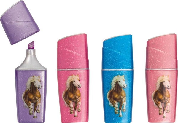 4 Mini markers à paillettes 11*7.5 cm Chevaux