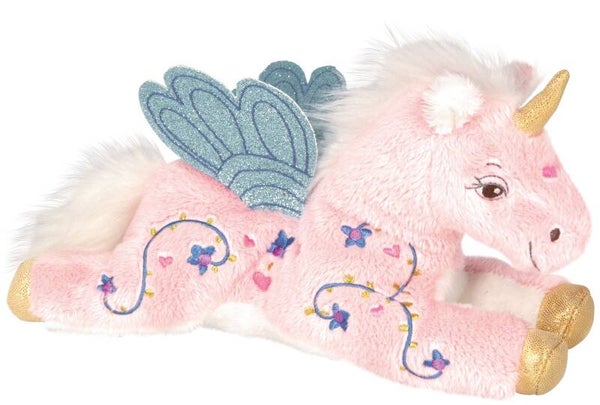 Licorne allongée Rose & azur 22 cm