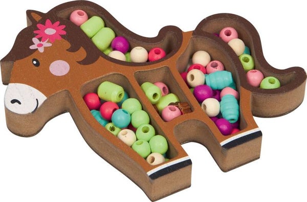 Coffret perles bois Poney