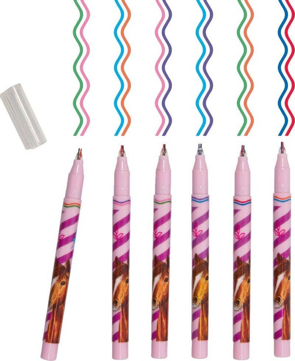 Set 6 crayons pointe 2 lignes Chevaux