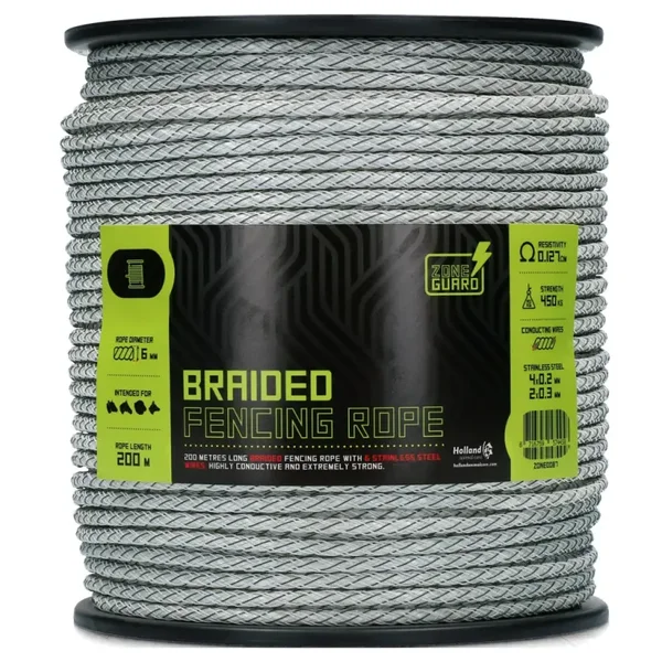 Corde tressée pour clôture ZoneGuard, 6 mm, blanche et verte, 200 m